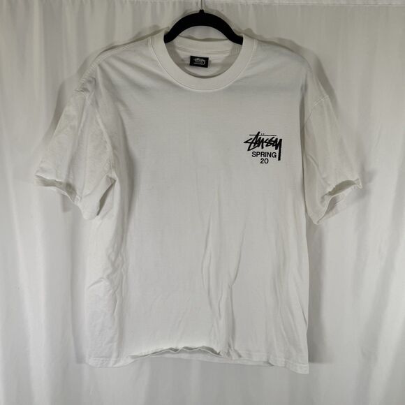 Stussy Spring 2020 Shirt Men's Medium White Floral Short Sleeve Crew Neck - Picture 1 of 8
